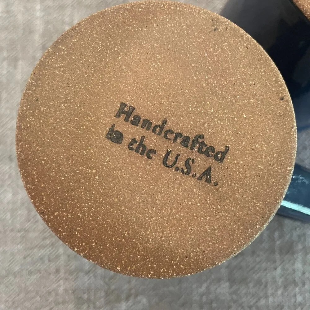 Handmade Set of 2 Clay Mugs Spoonhills Matagorda, TX Navy Made in USA!